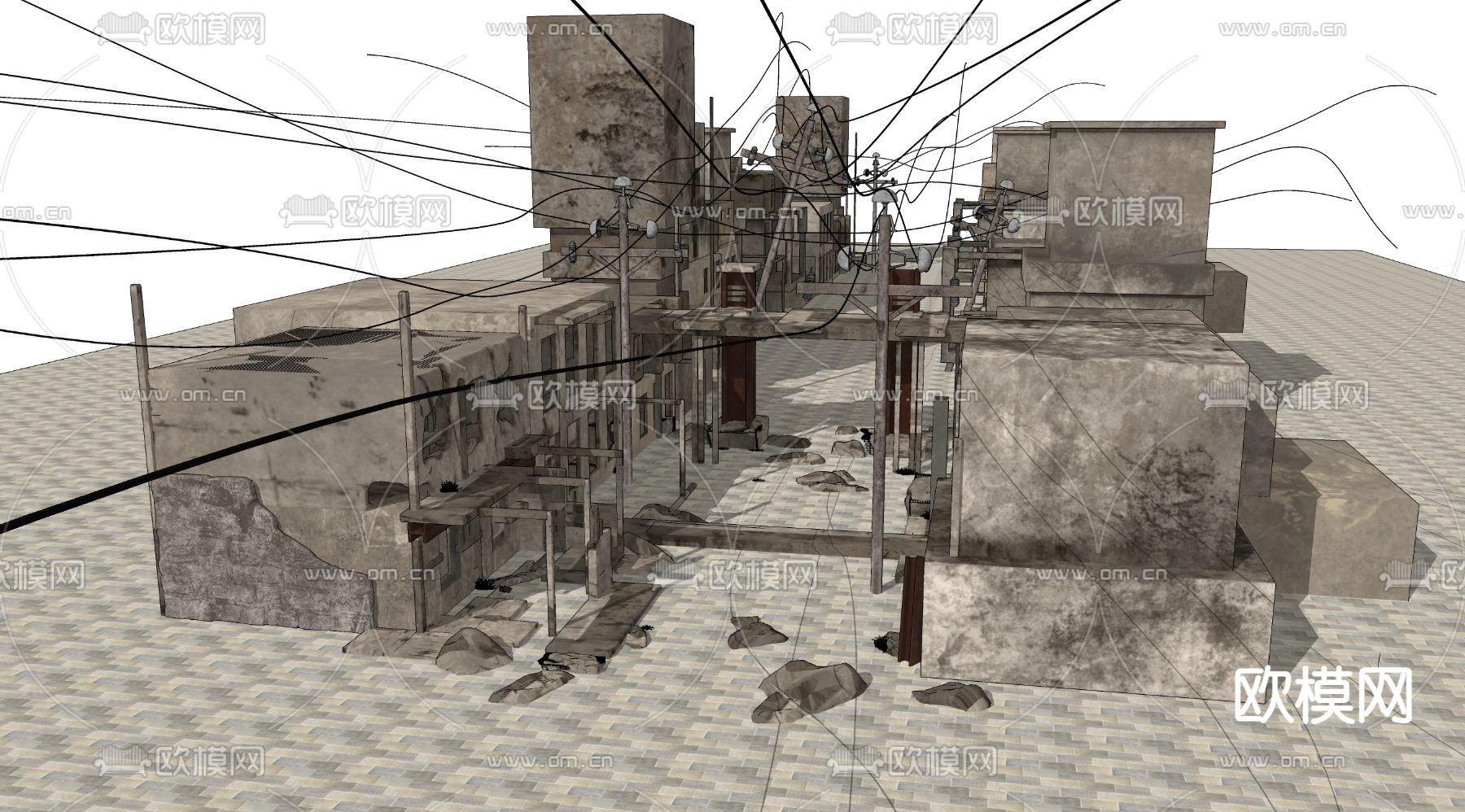 街道废墟 战后废墟 工业风遗址su模型下载（渲染图4）