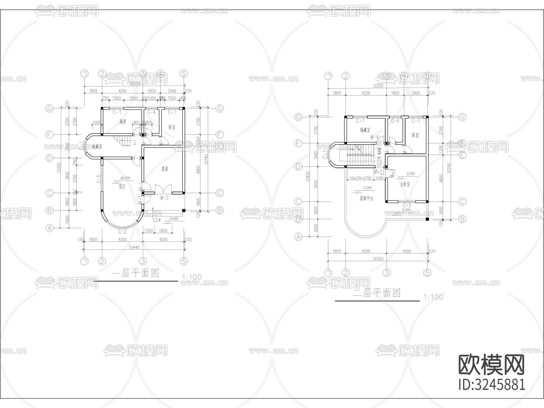 农村自建房 独栋别墅cad平面图下载（渲染图1）