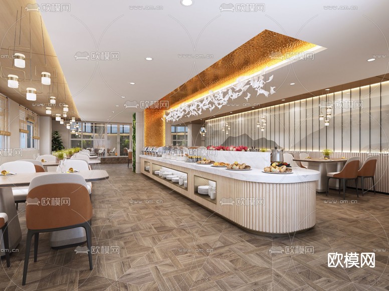 自助餐廳 酒店餐廳3d模型下載(渲染圖1)