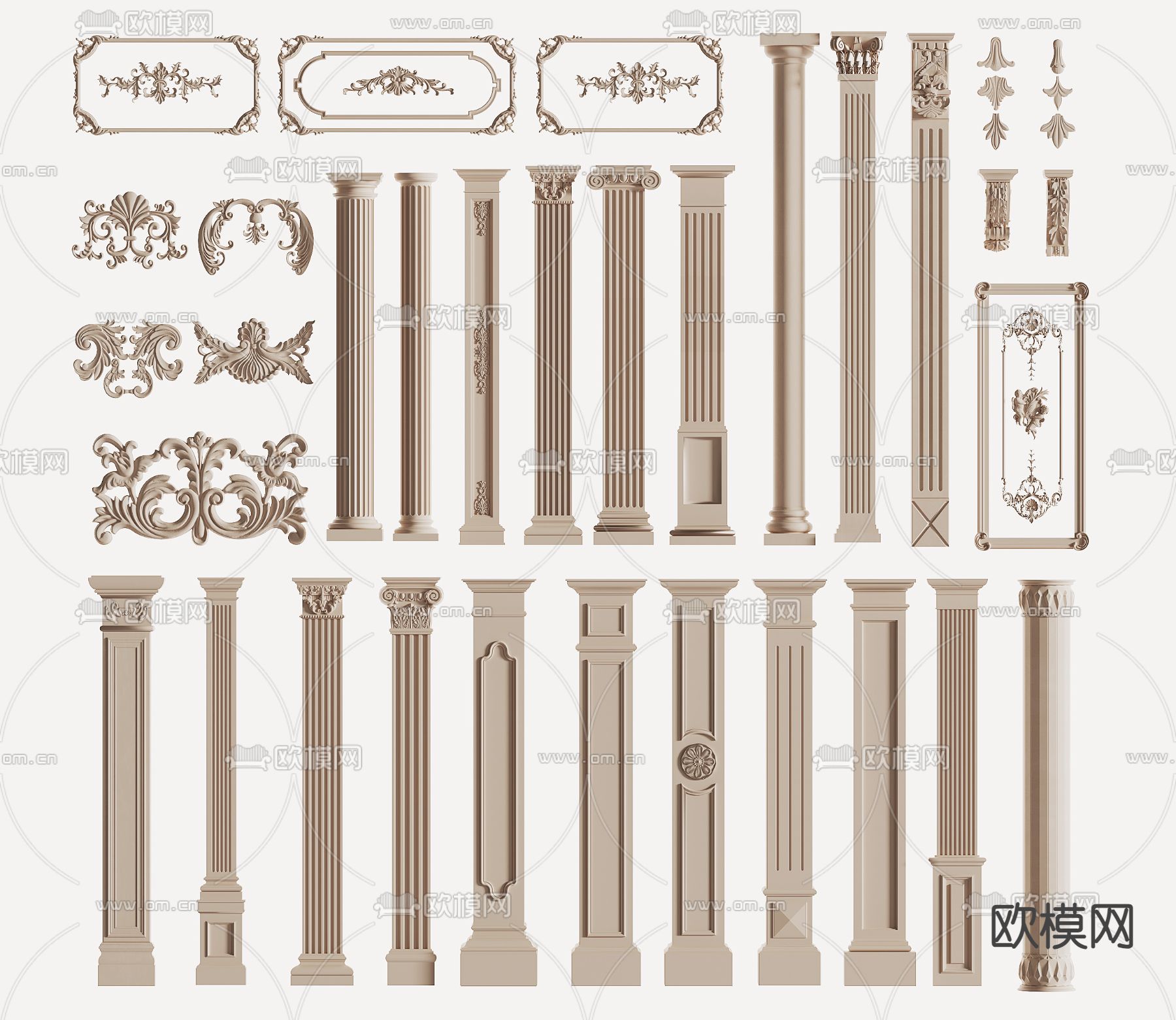 欧式柱子 门庭柱 腰线 脚线 石膏线3d模型下载