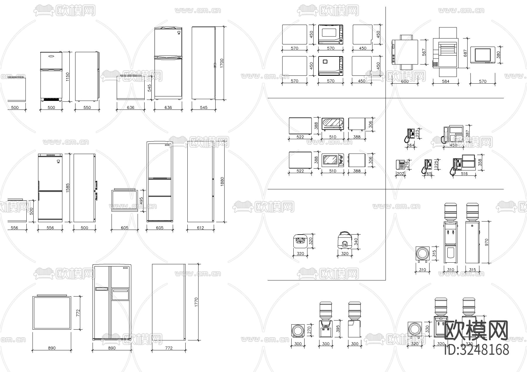 常用带尺寸家居cad图库下载（渲染图4）
