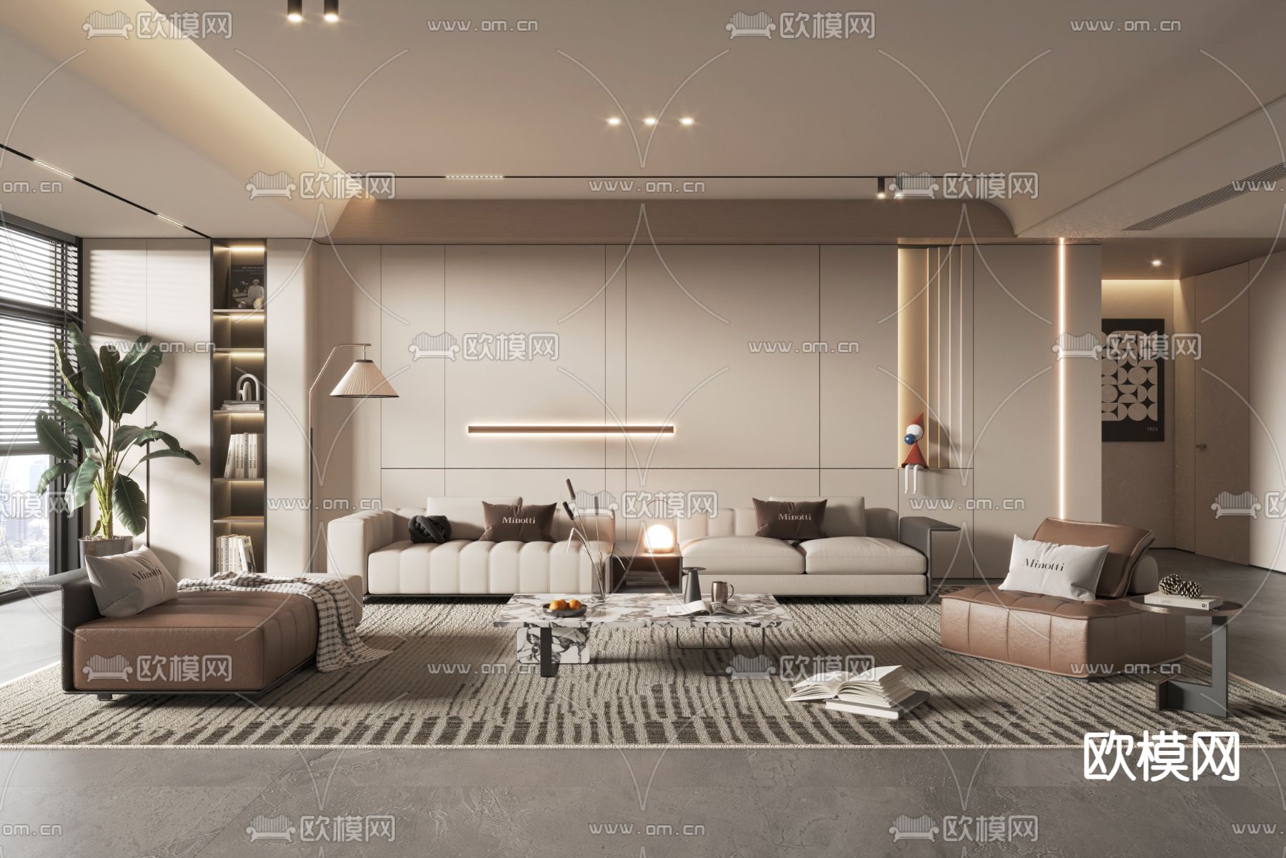 现代客厅3d模型下载