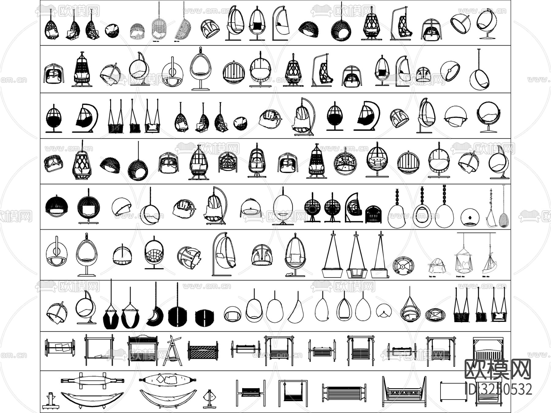 最新超全吊椅吊床秋千椅摇椅cad图库下载（渲染图7）