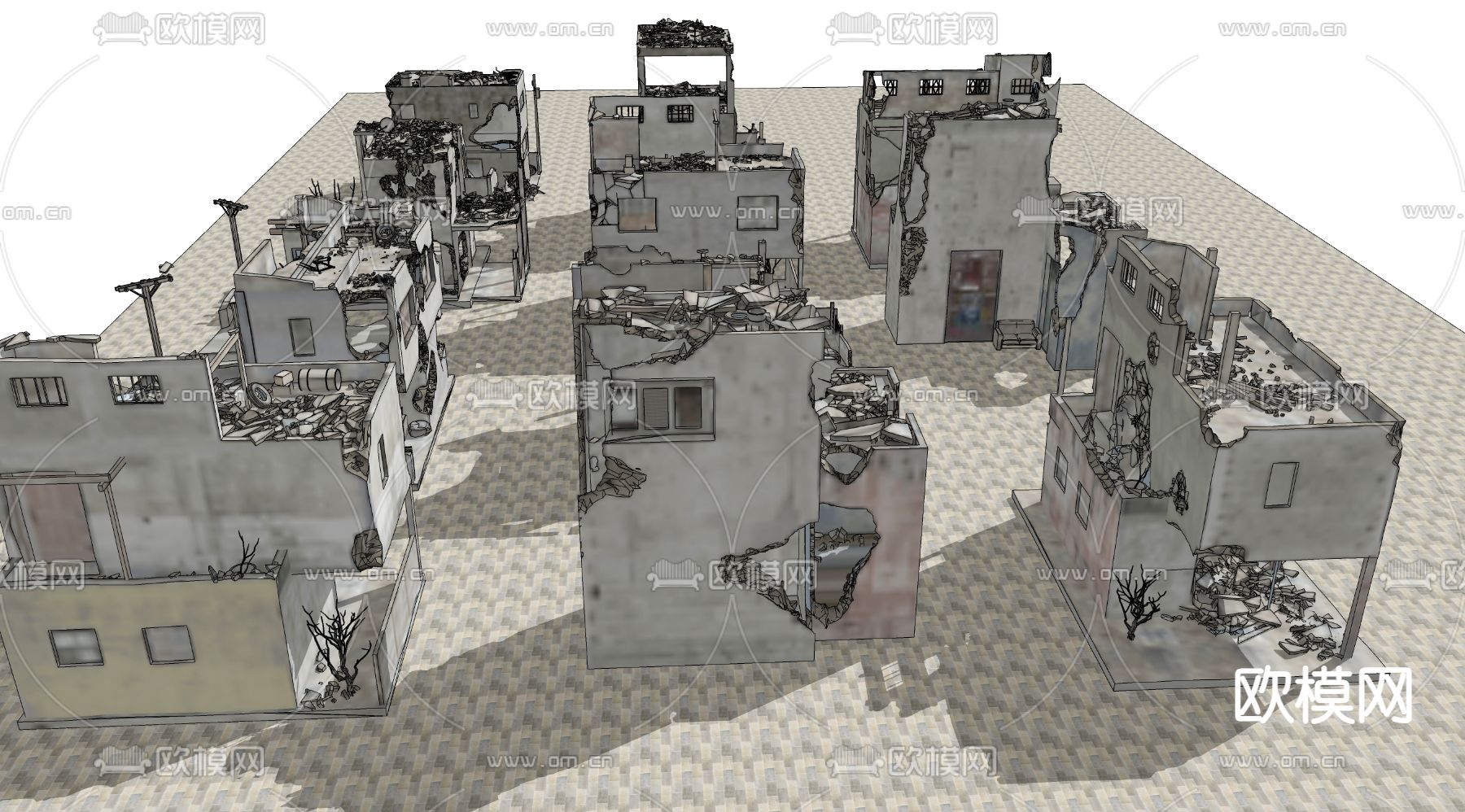 建筑废墟 工业风遗址 战后废墟su模型下载（渲染图4）