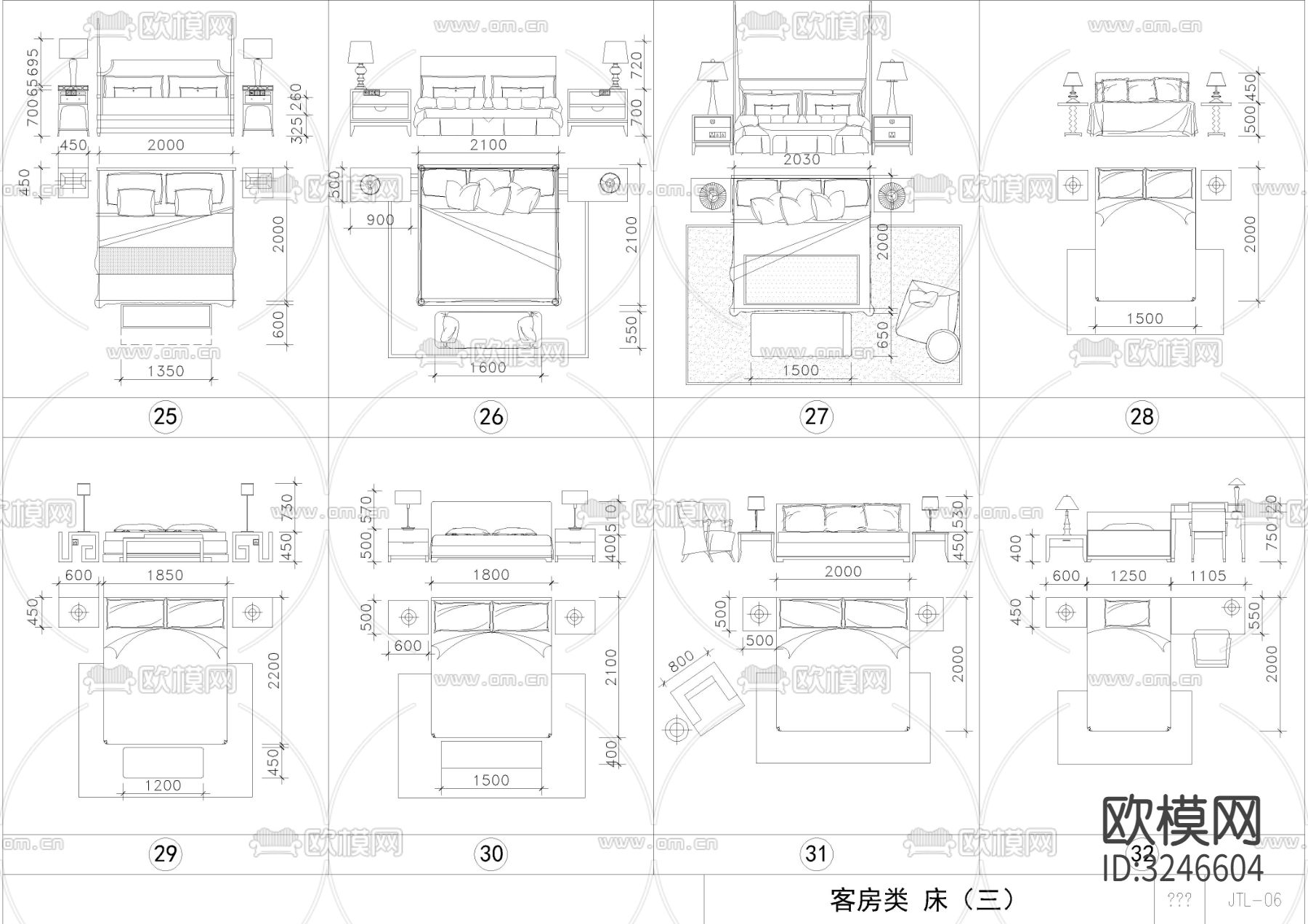 桌椅 沙发 床 灯具 配饰等家具cad图库下载（渲染图3）