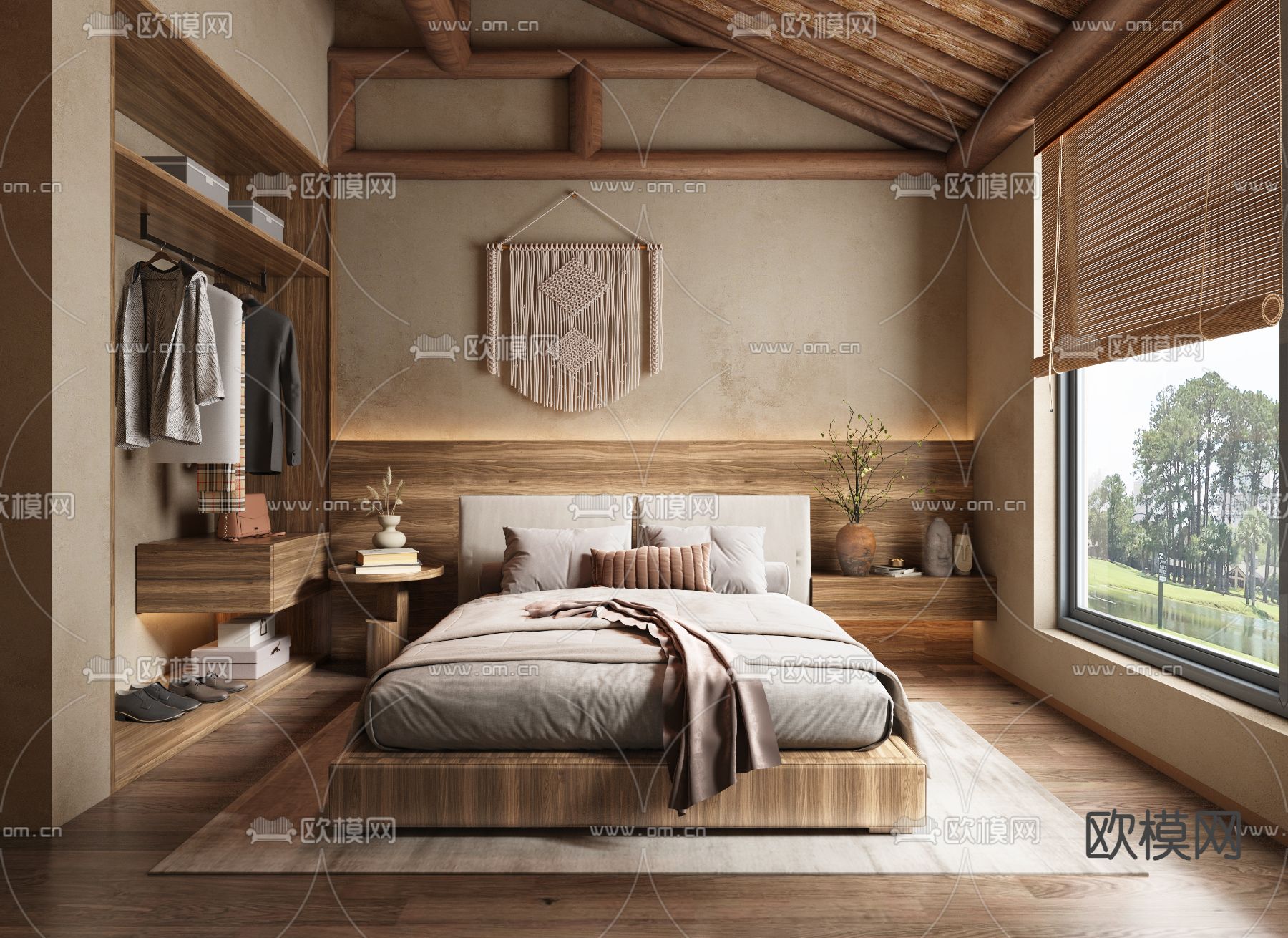 中古风民宿客房su模型下载（渲染图1）