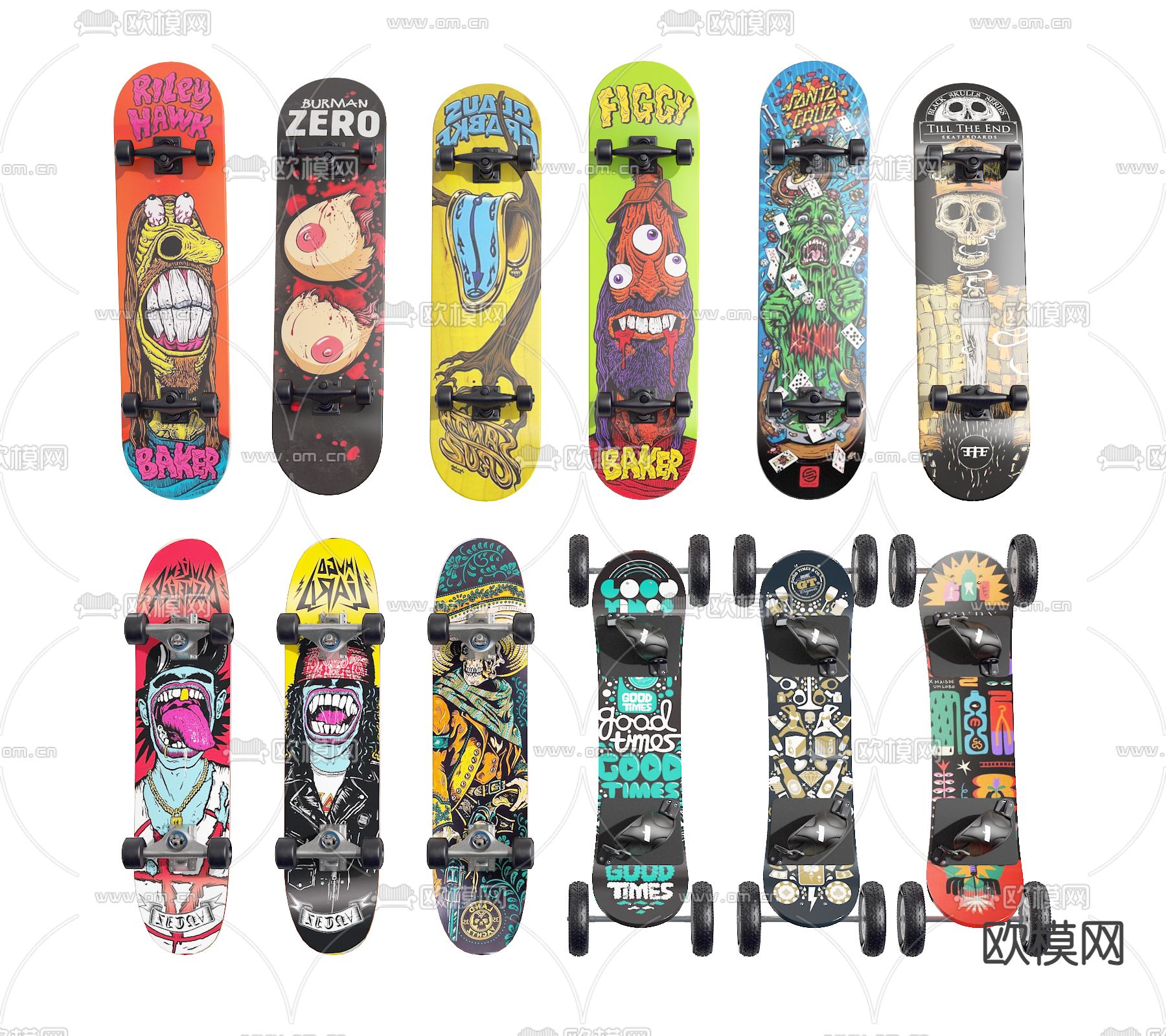 滑板 滑雪板3d模型下载