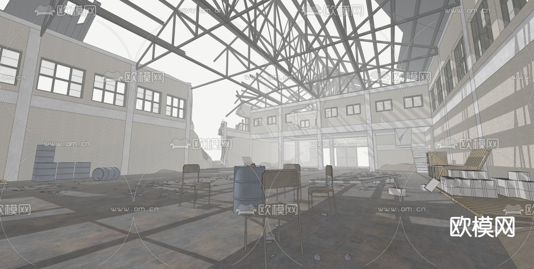 废弃厂房废墟su模型下载（渲染图4）