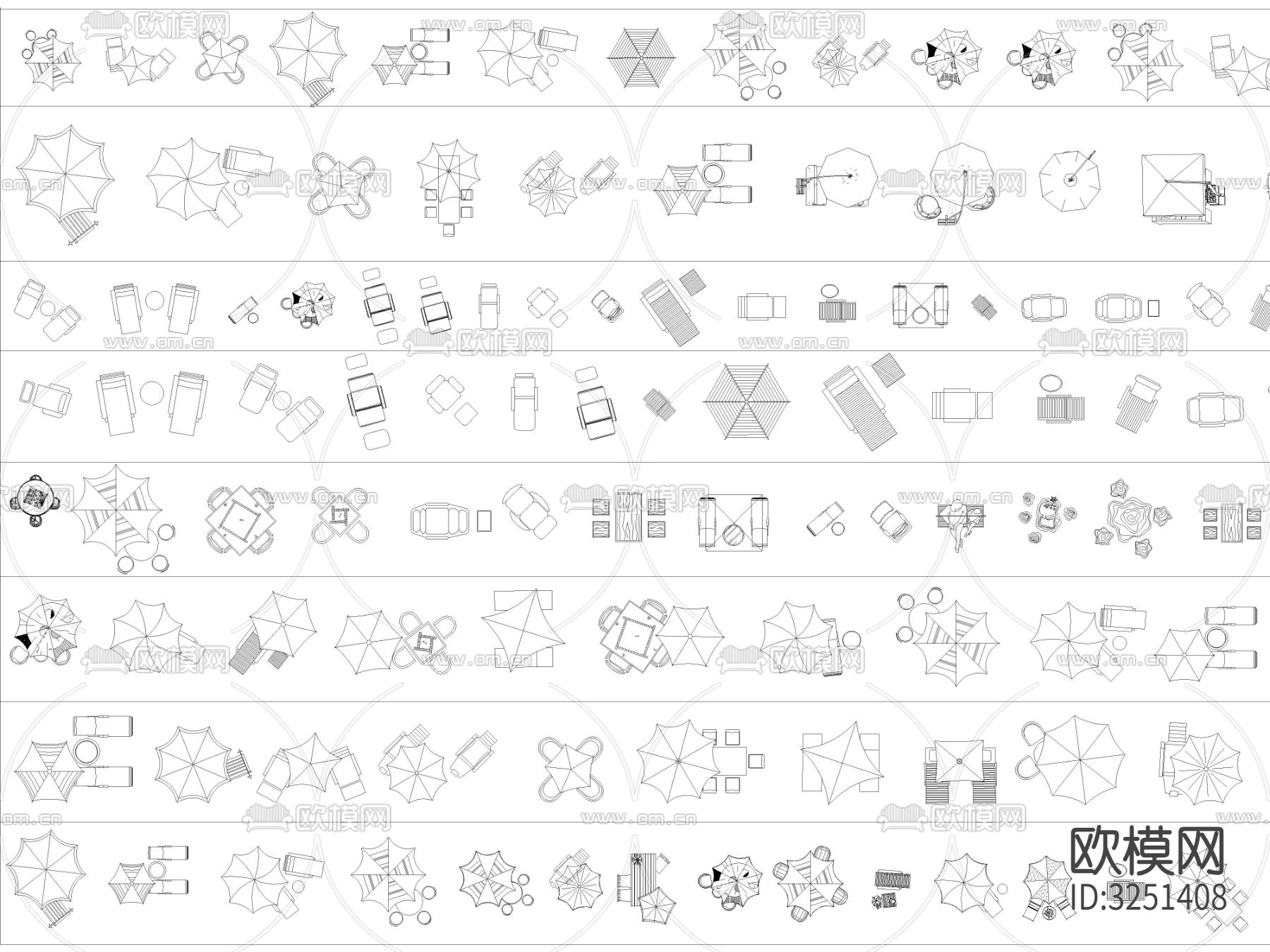 遮阳伞休闲桌椅庭院沙滩躺椅cad图库下载（渲染图2）