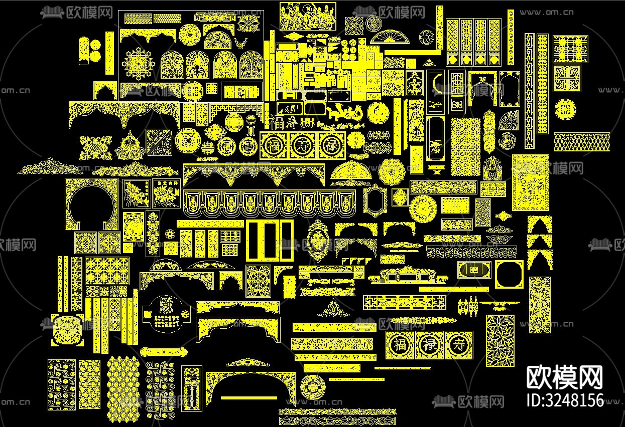 中式雕刻镂空雕花cad图库下载（渲染图2）