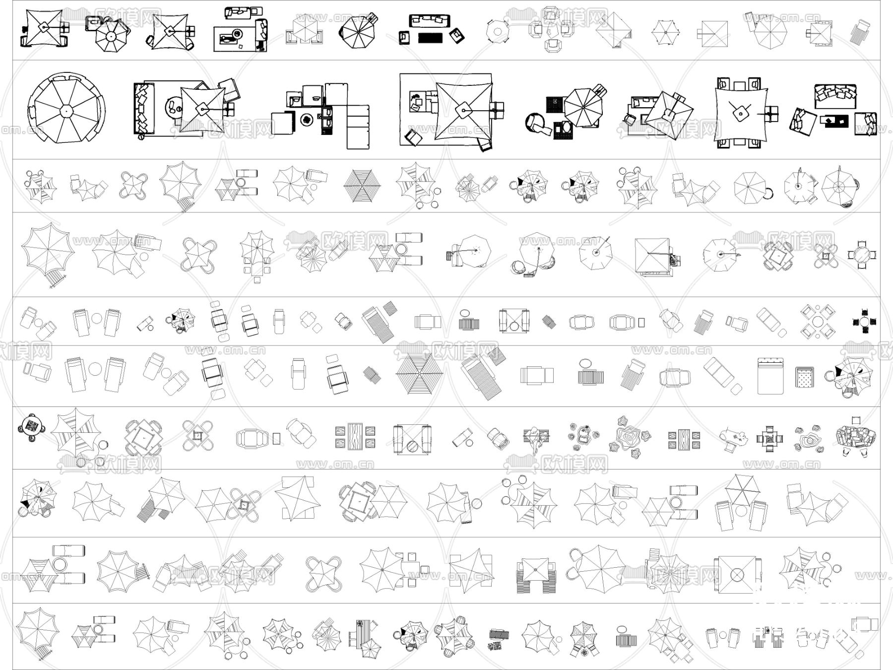 遮阳伞休闲桌椅庭院沙滩躺椅cad图库下载（渲染图7）