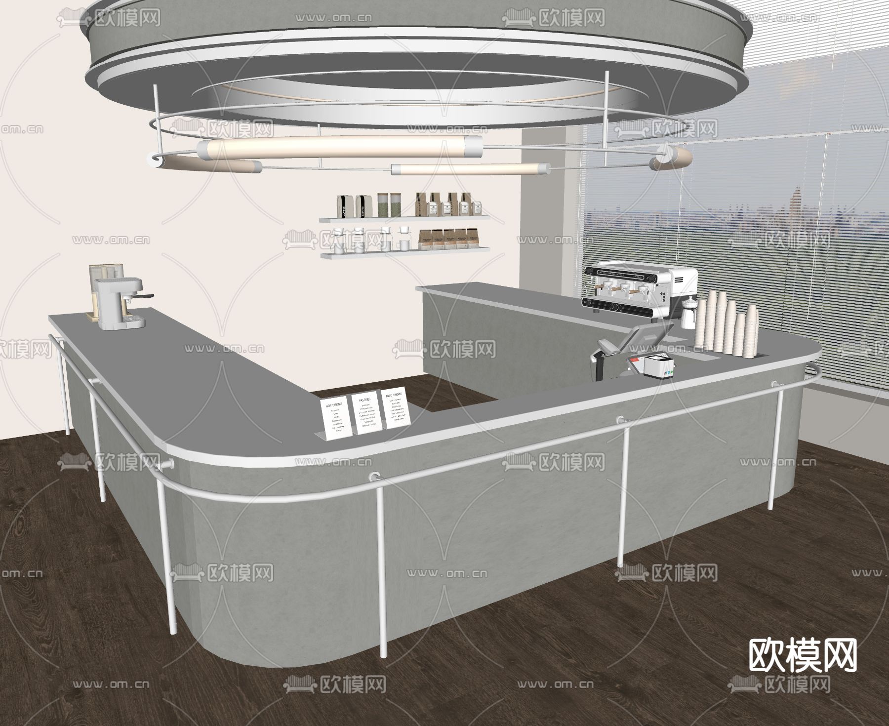 咖啡厅吧台 操作台su模型下载（渲染图2）