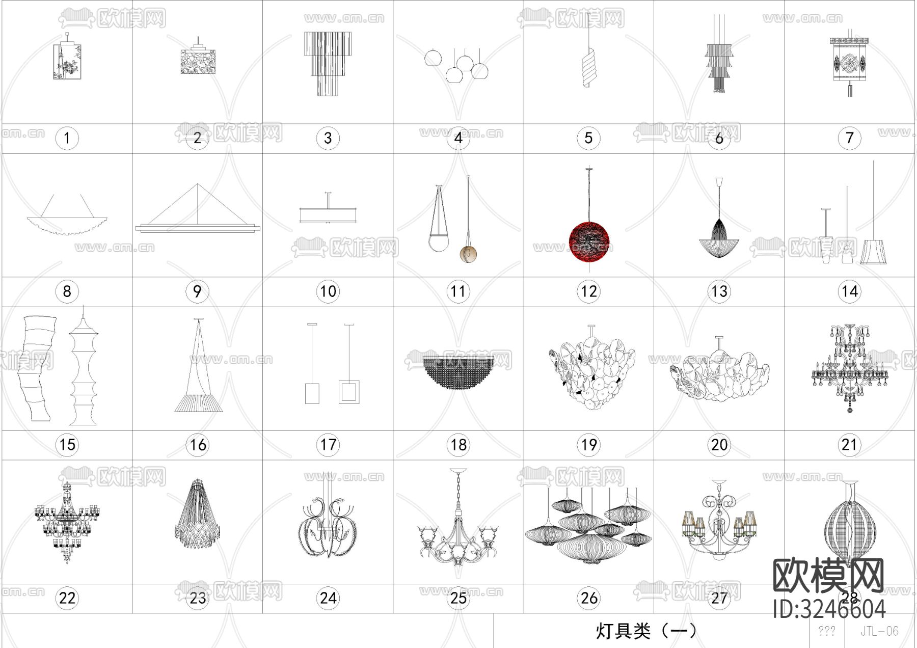桌椅 沙发 床 灯具 配饰等家具cad图库下载（渲染图6）