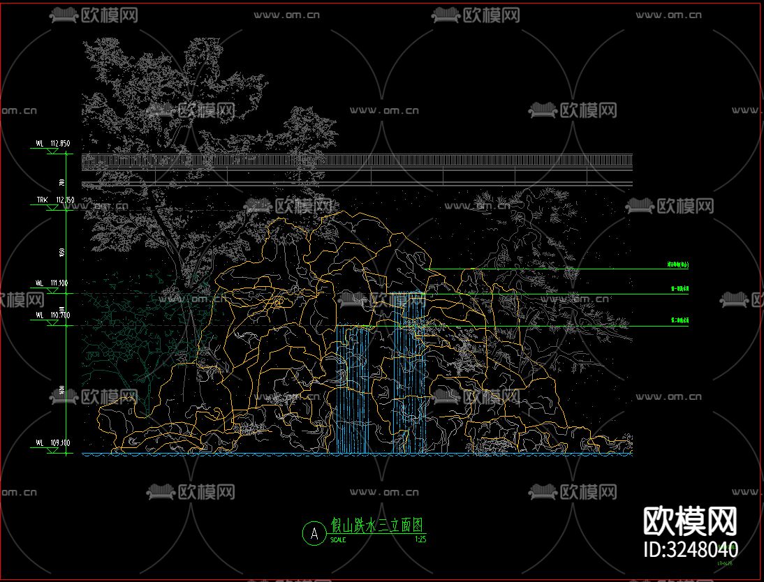 假山跌水、景观置石CAD图库下载（渲染图4）