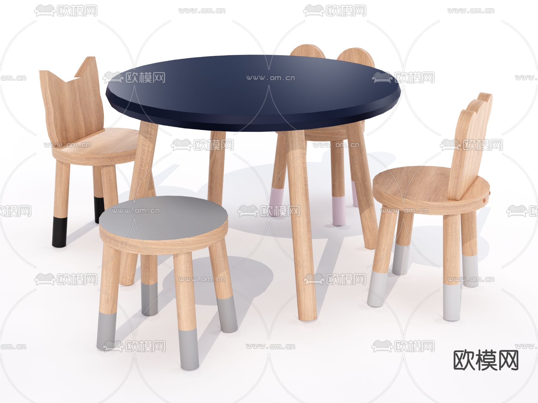 儿童学习桌椅su模型下载（渲染图2）