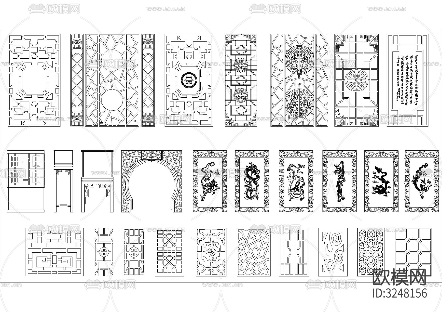 中式雕刻镂空雕花cad图库下载（渲染图4）