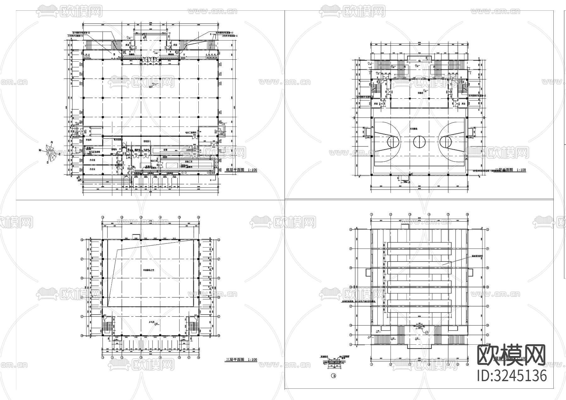 学校体育馆cad平面图下载（渲染图1）