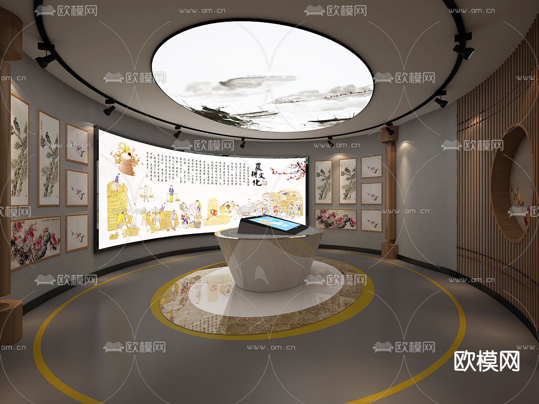 新中式美术馆 美术展厅3d模型下载（渲染图1）
