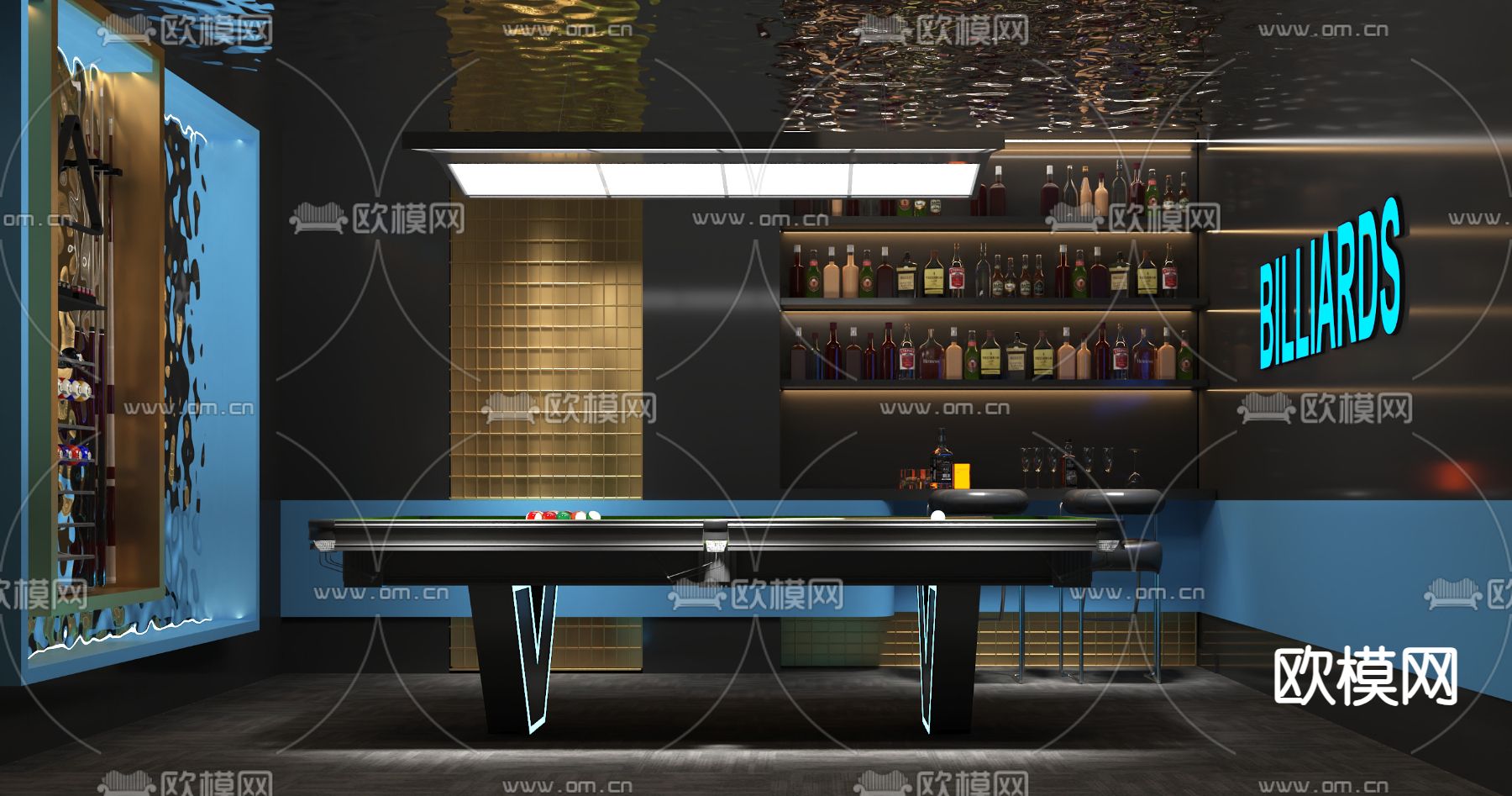 现代台球室 台球厅3d模型下载