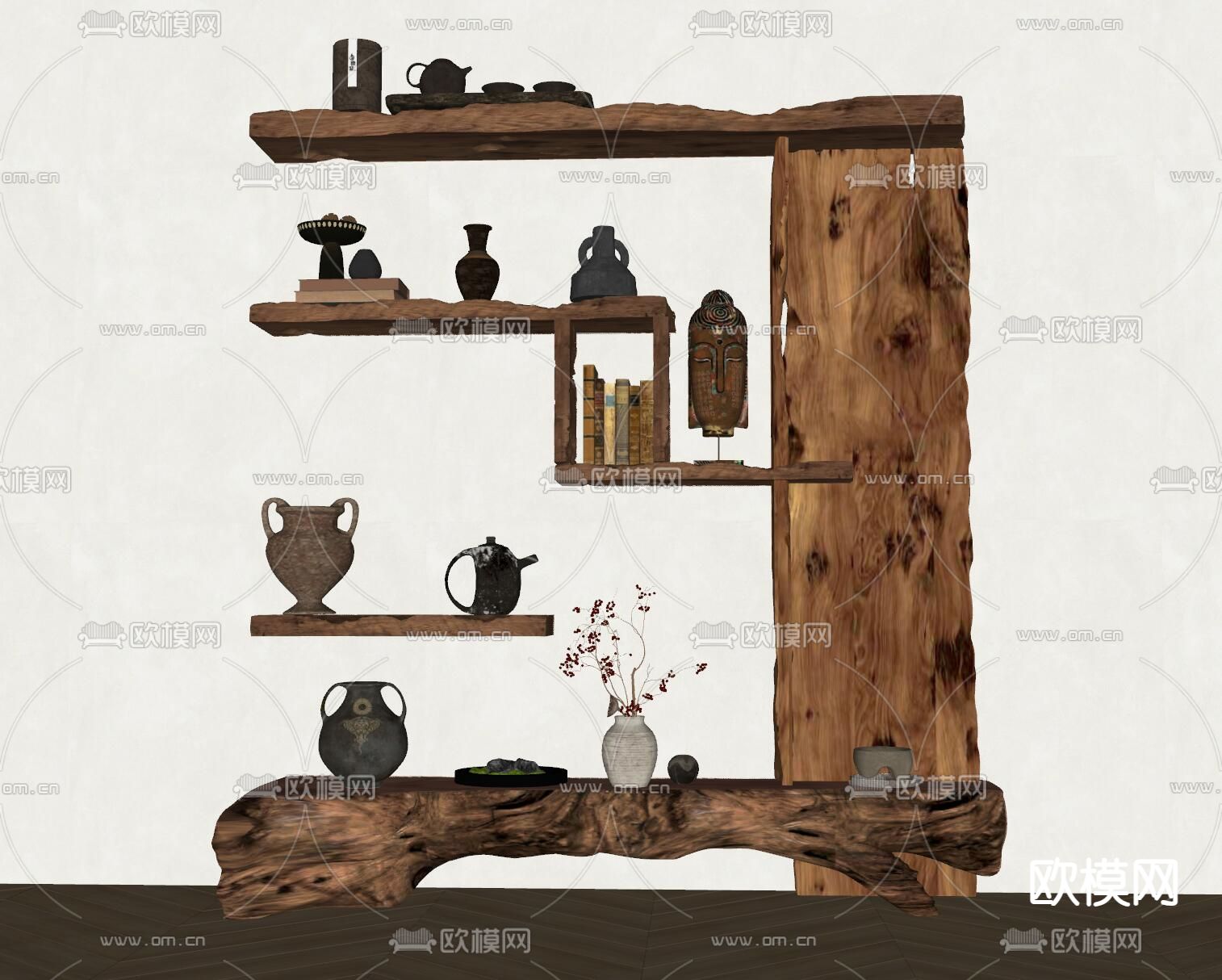 侘寂风壁柜 装饰架su模型下载（渲染图1）