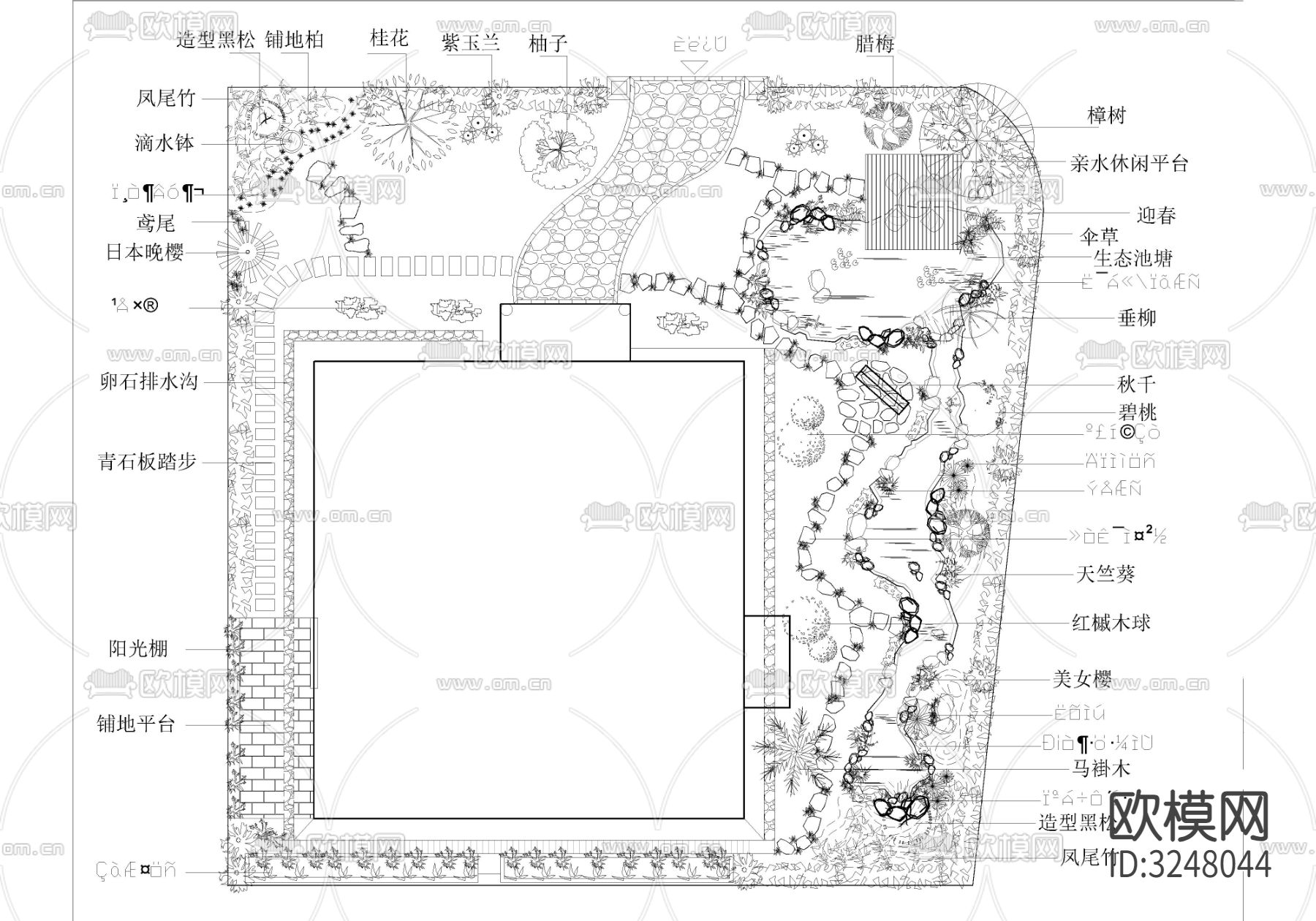 100套私家花园、别墅庭院、屋顶花园设计cad图库下载（渲染图2）