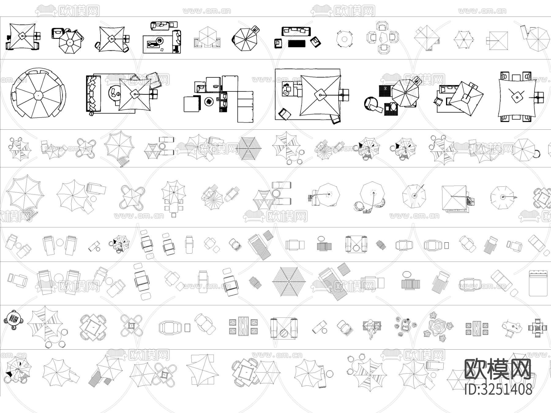 遮阳伞休闲桌椅庭院沙滩躺椅cad图库下载（渲染图4）