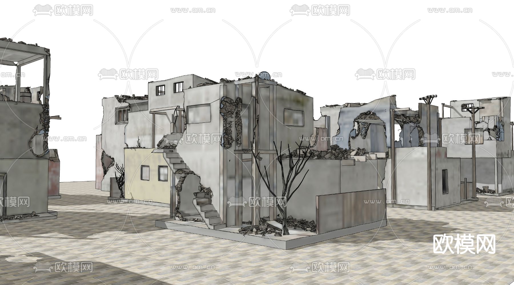 建筑废墟 工业风遗址 战后废墟su模型下载（渲染图2）