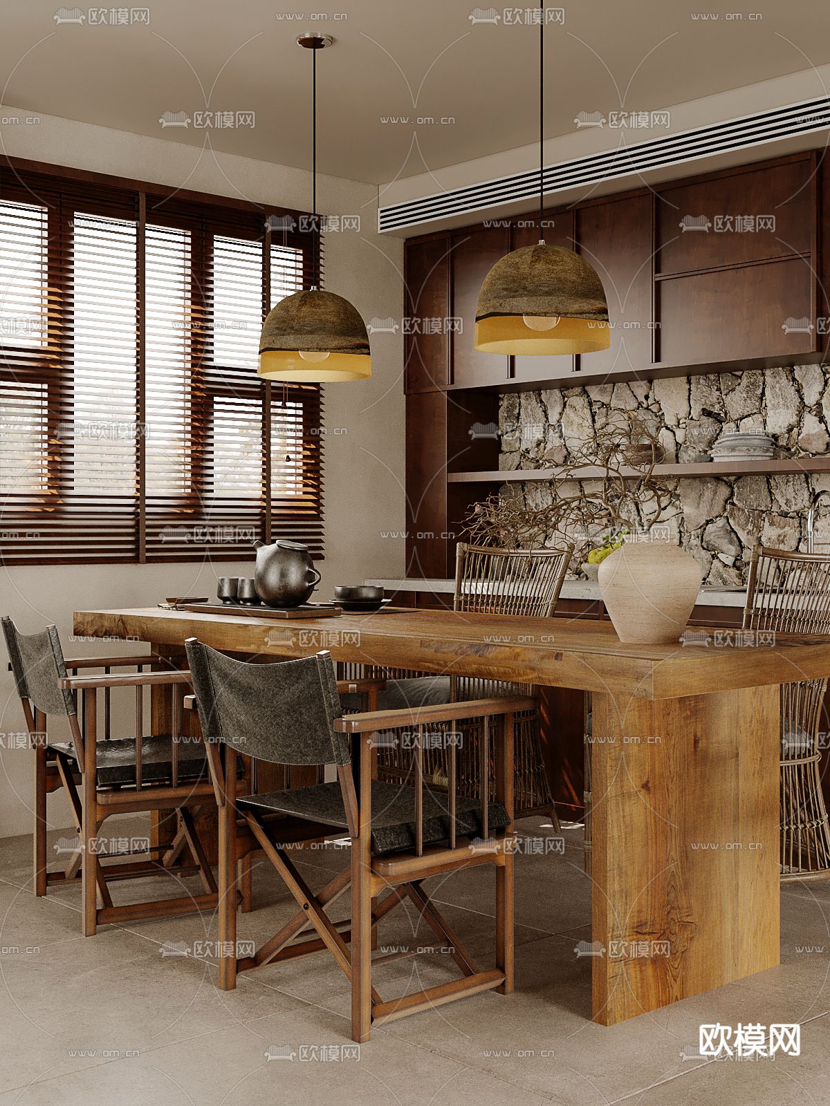 侘寂风民宿餐厅su模型下载（渲染图2）