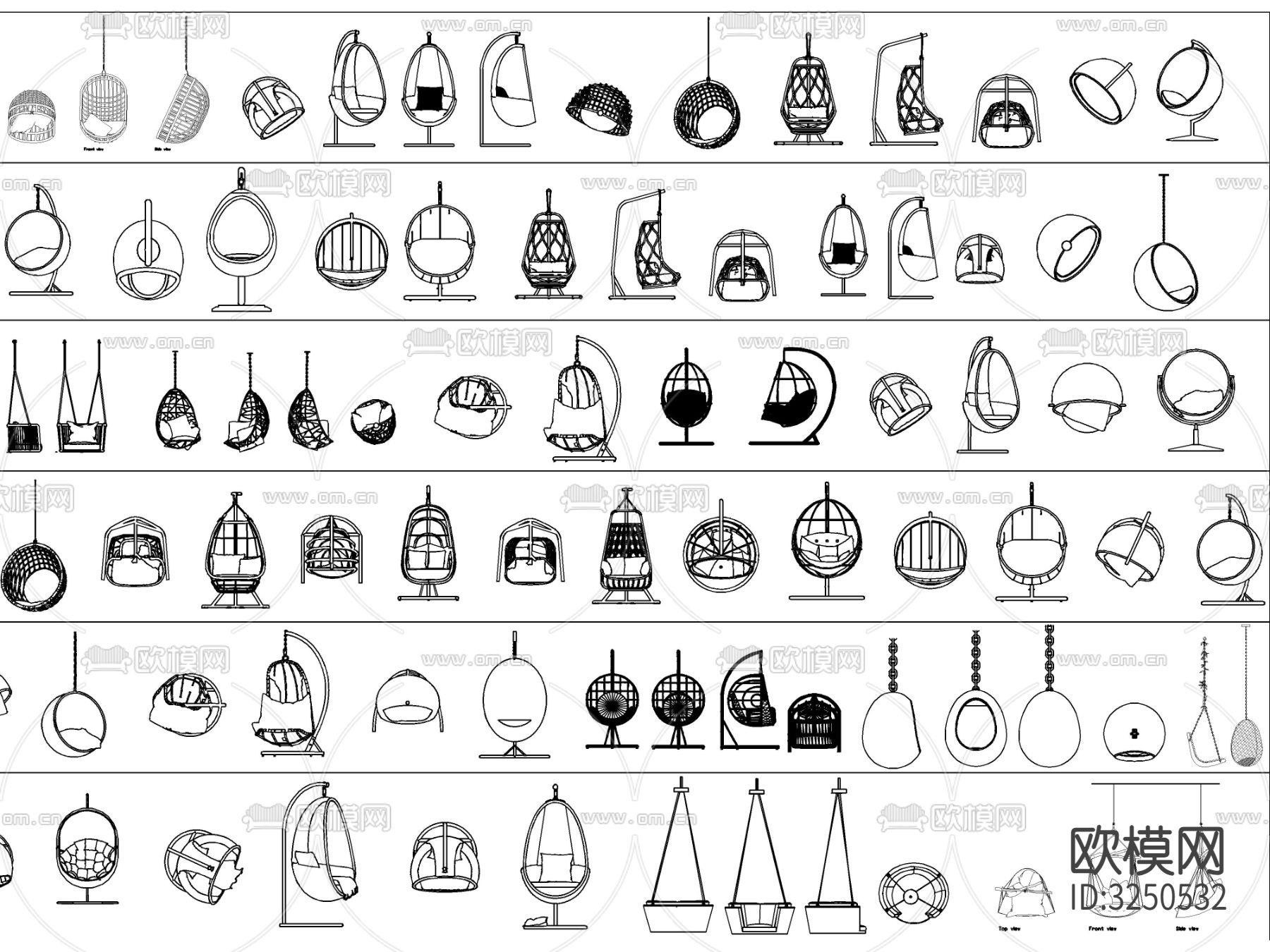 最新超全吊椅吊床秋千椅摇椅cad图库下载（渲染图4）