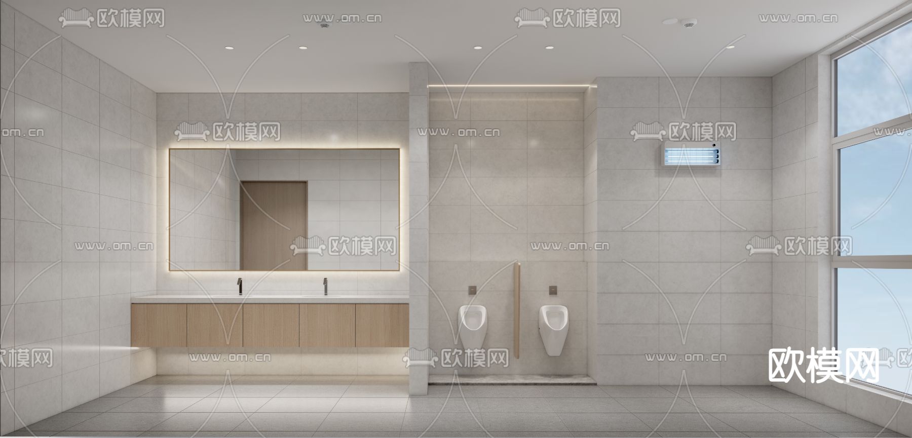 现代公厕 公共卫生间su模型下载（渲染图1）