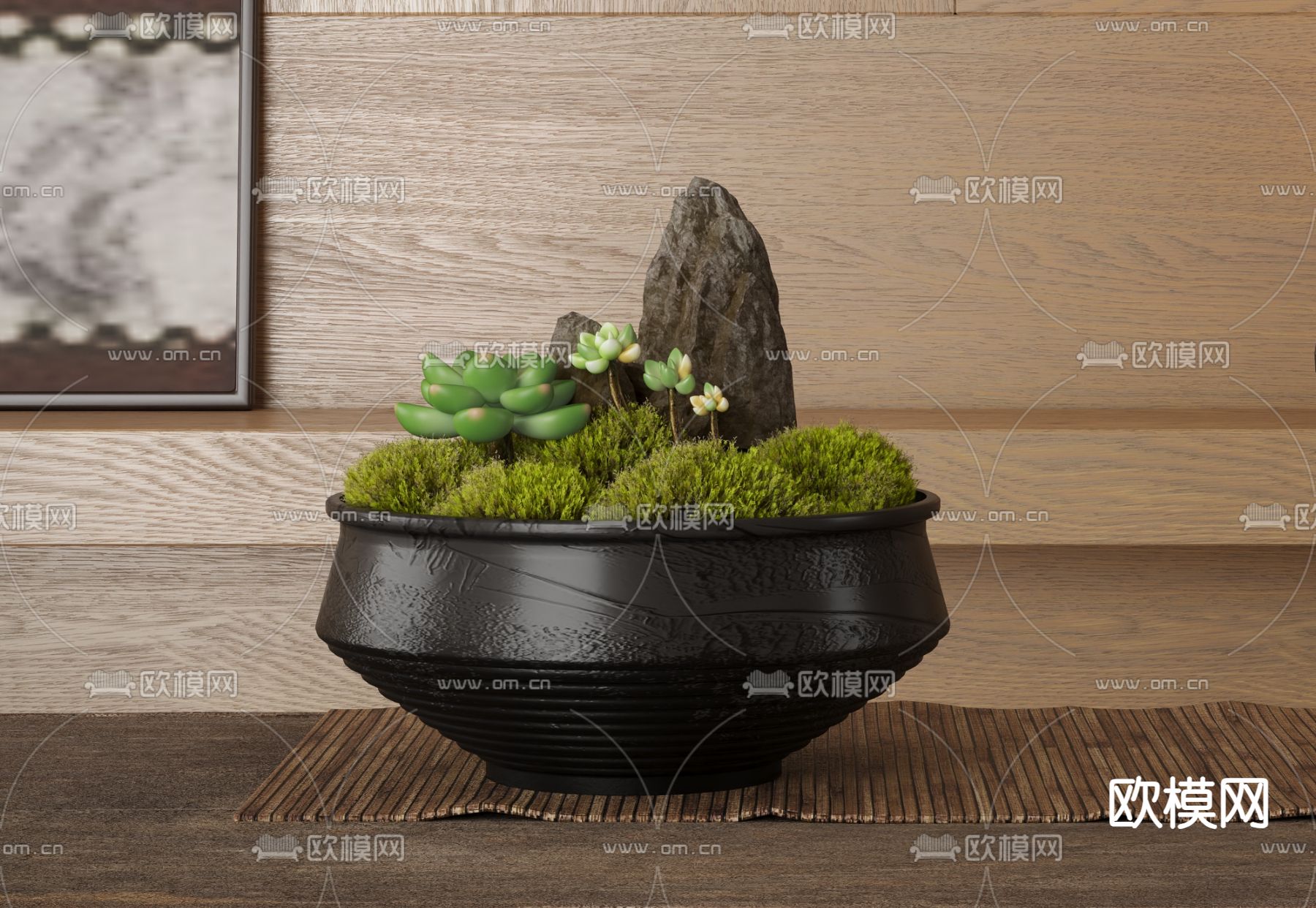 苔藓盆栽 桌面盆栽3d模型下载（渲染图1）