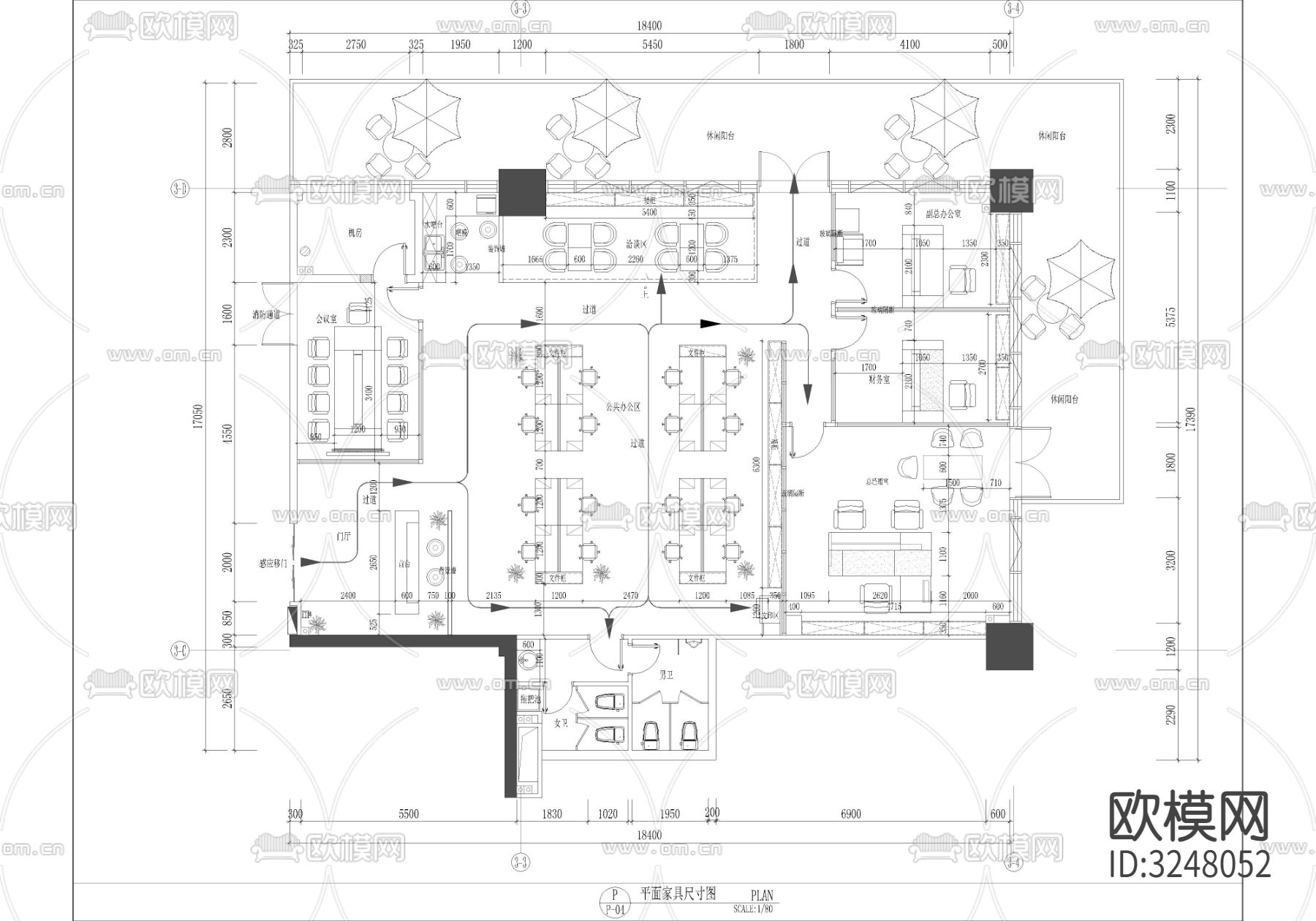 办公室模块空间cad图库下载（渲染图2）