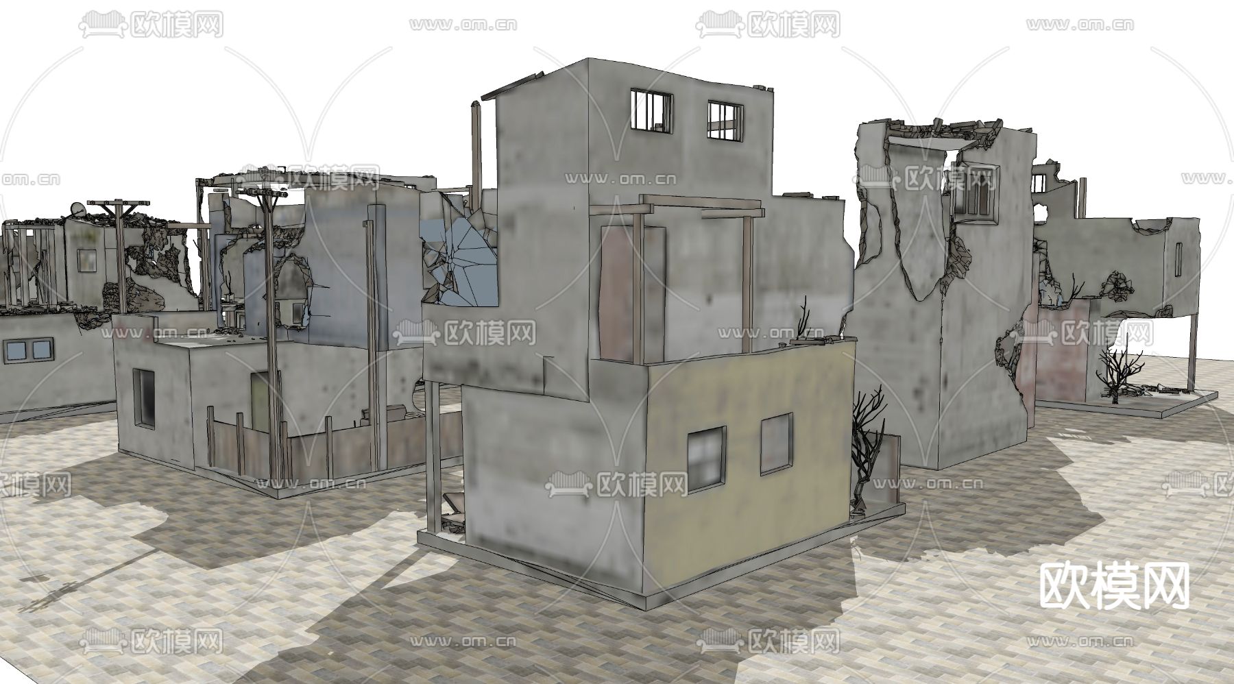 建筑废墟 工业风遗址 战后废墟su模型下载（渲染图3）