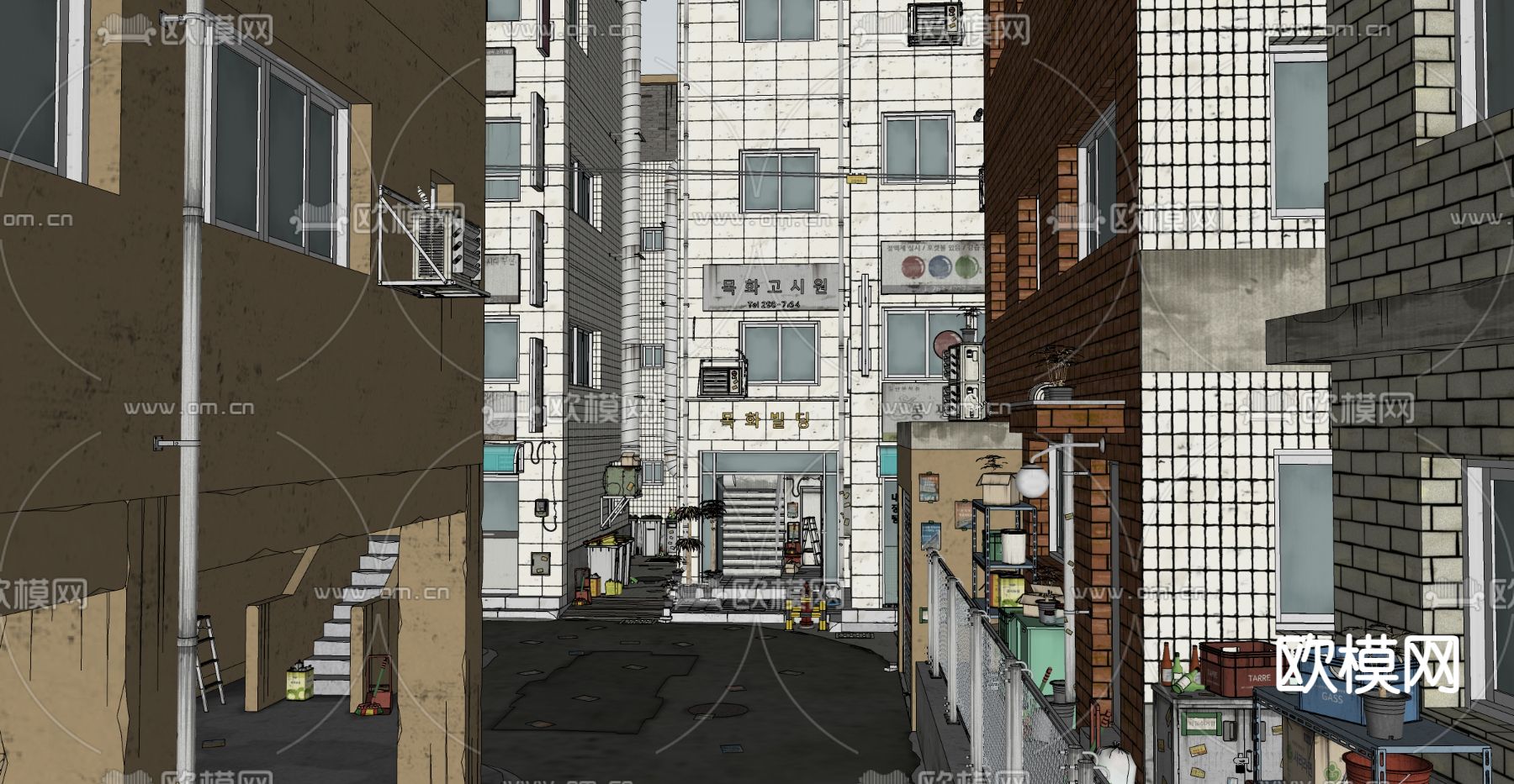 街道胡同 城中村民居su模型下载（渲染图4）
