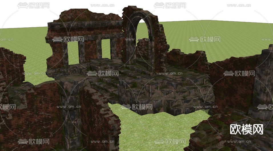 古建筑废墟 考古建筑 工业风遗址su模型下载(渲染图2)