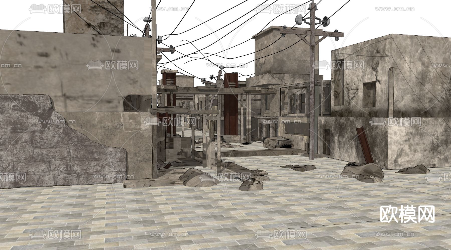 街道废墟 战后废墟 工业风遗址su模型下载（渲染图5）