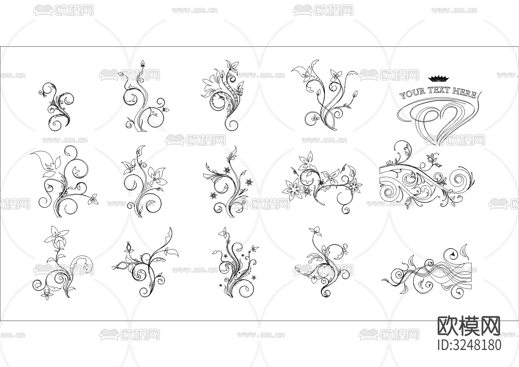 多款装饰花纹CAD图库下载（渲染图2）