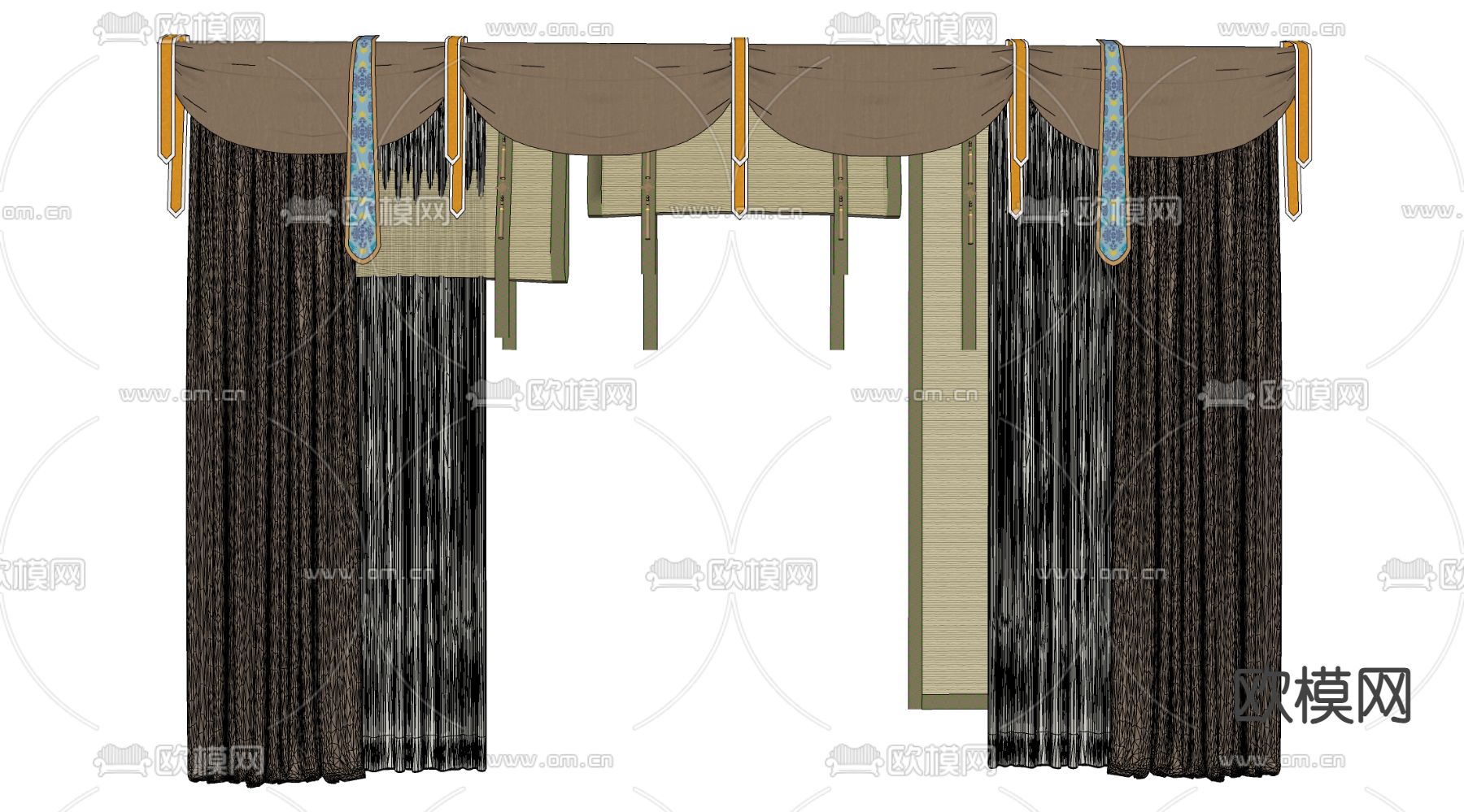 中式陈设 传统窗帘su模型下载（渲染图3）