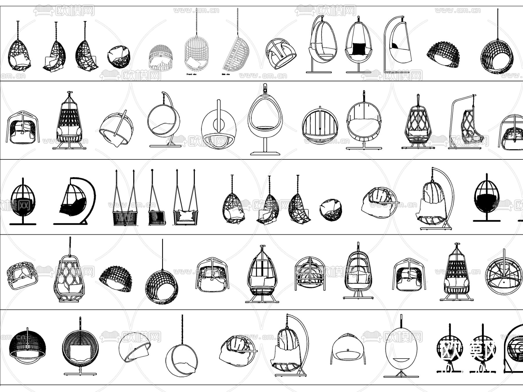 最新超全吊椅吊床秋千椅摇椅cad图库下载（渲染图5）