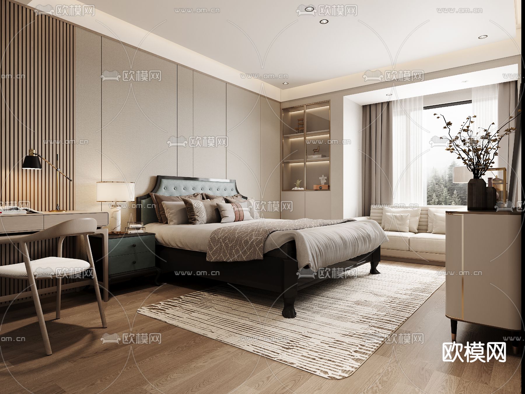 新中式卧室 主人房3d模型下载