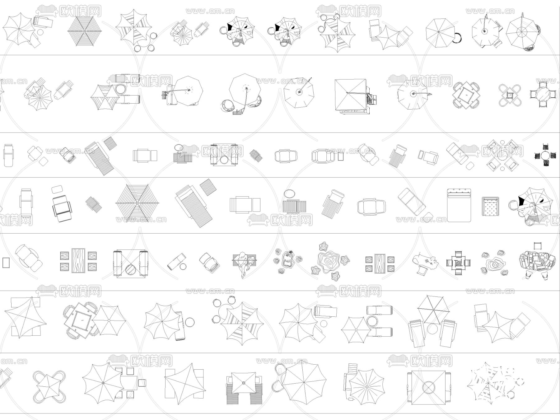 遮阳伞休闲桌椅庭院沙滩躺椅cad图库下载（渲染图5）