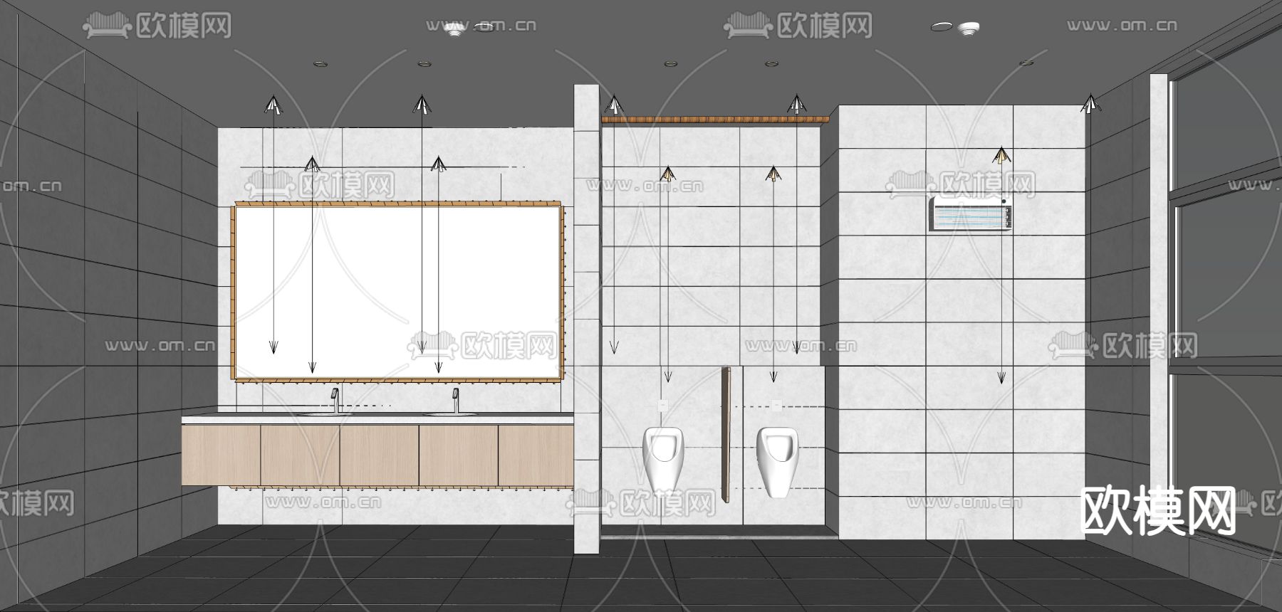 现代公厕 公共卫生间su模型下载（渲染图3）