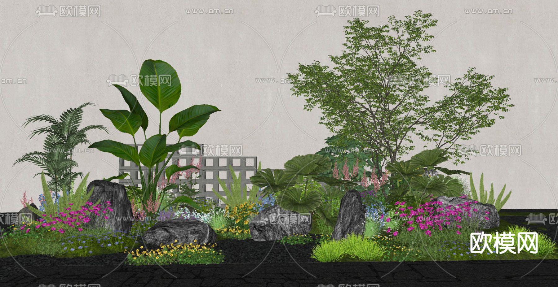 花境绿植花草 植物堆su模型下载（渲染图1）