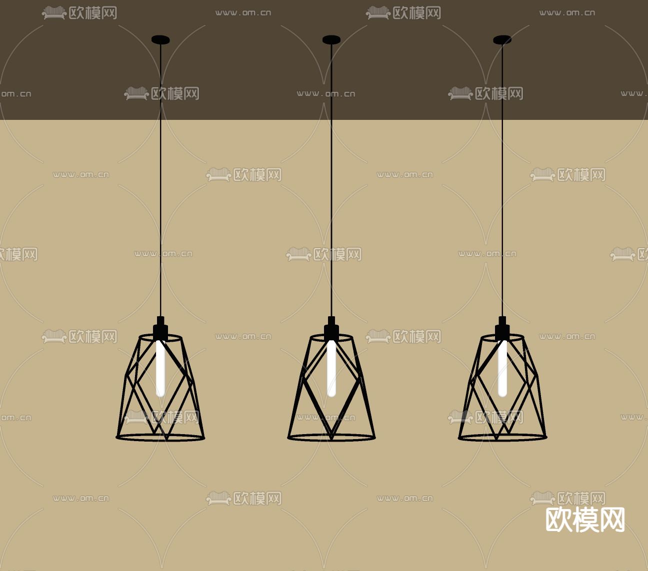 奶油风吊灯su模型下载（渲染图1）