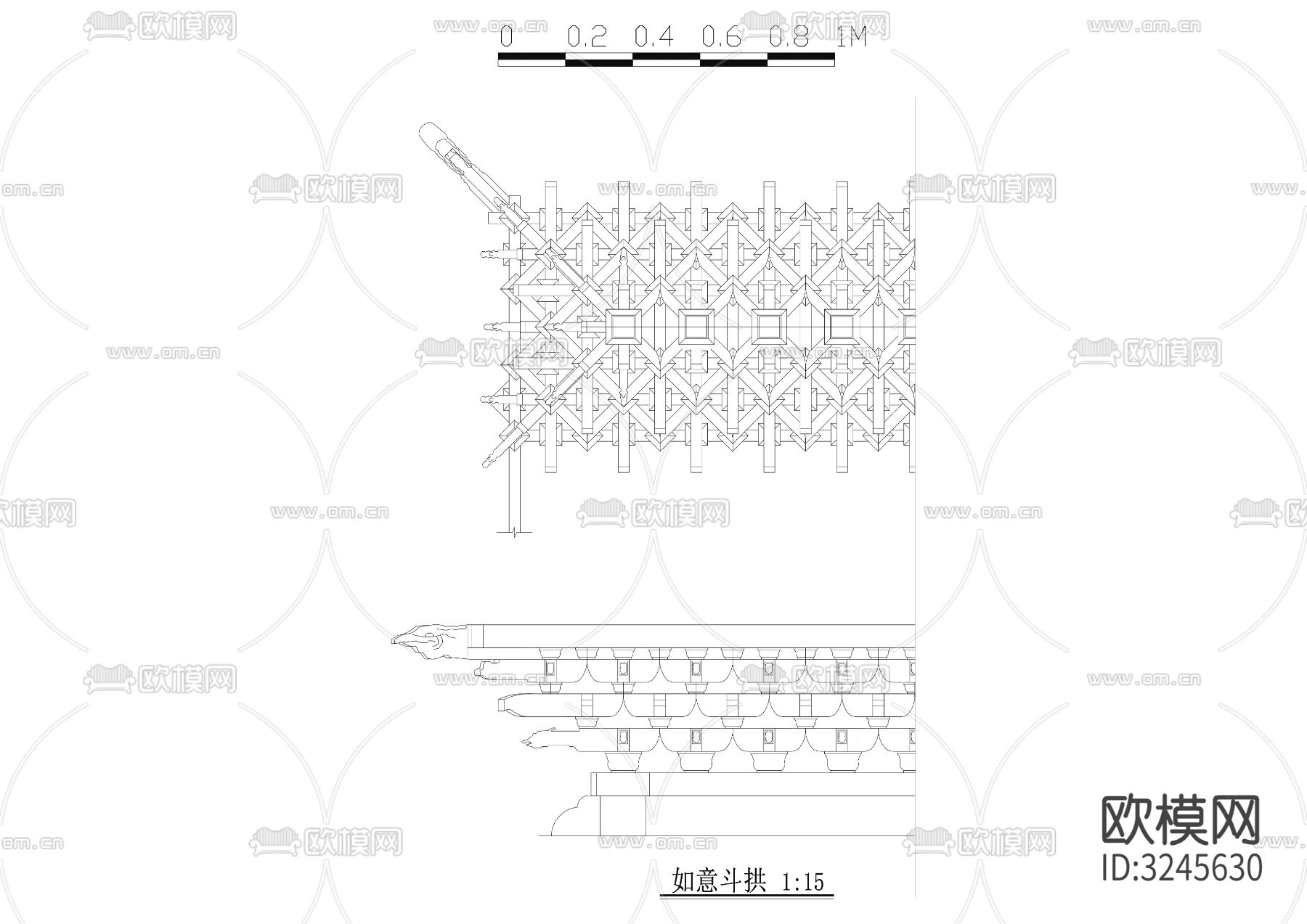角柱 柱头 斗拱cad立面图下载