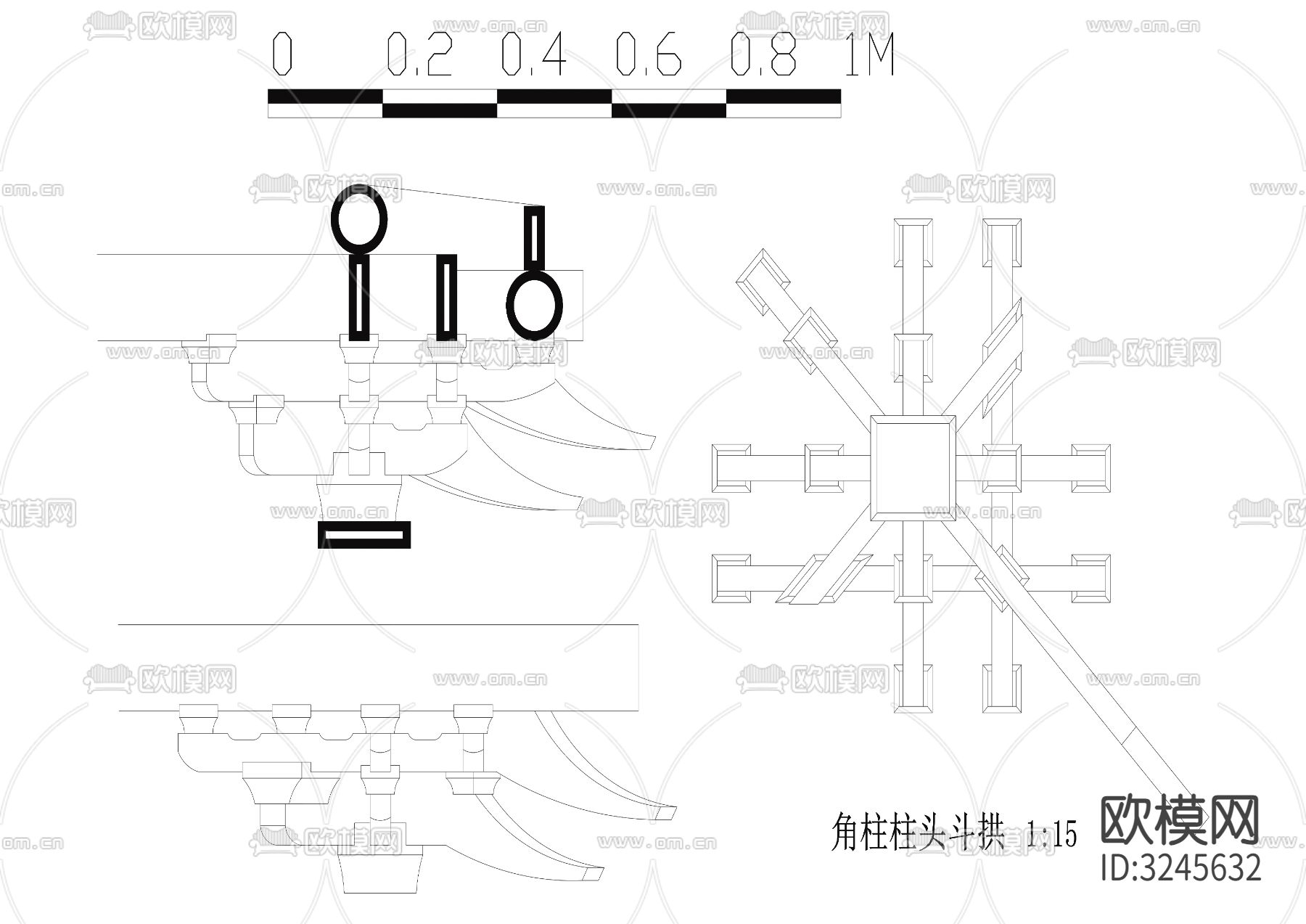 角柱柱头斗拱cad大样图下载