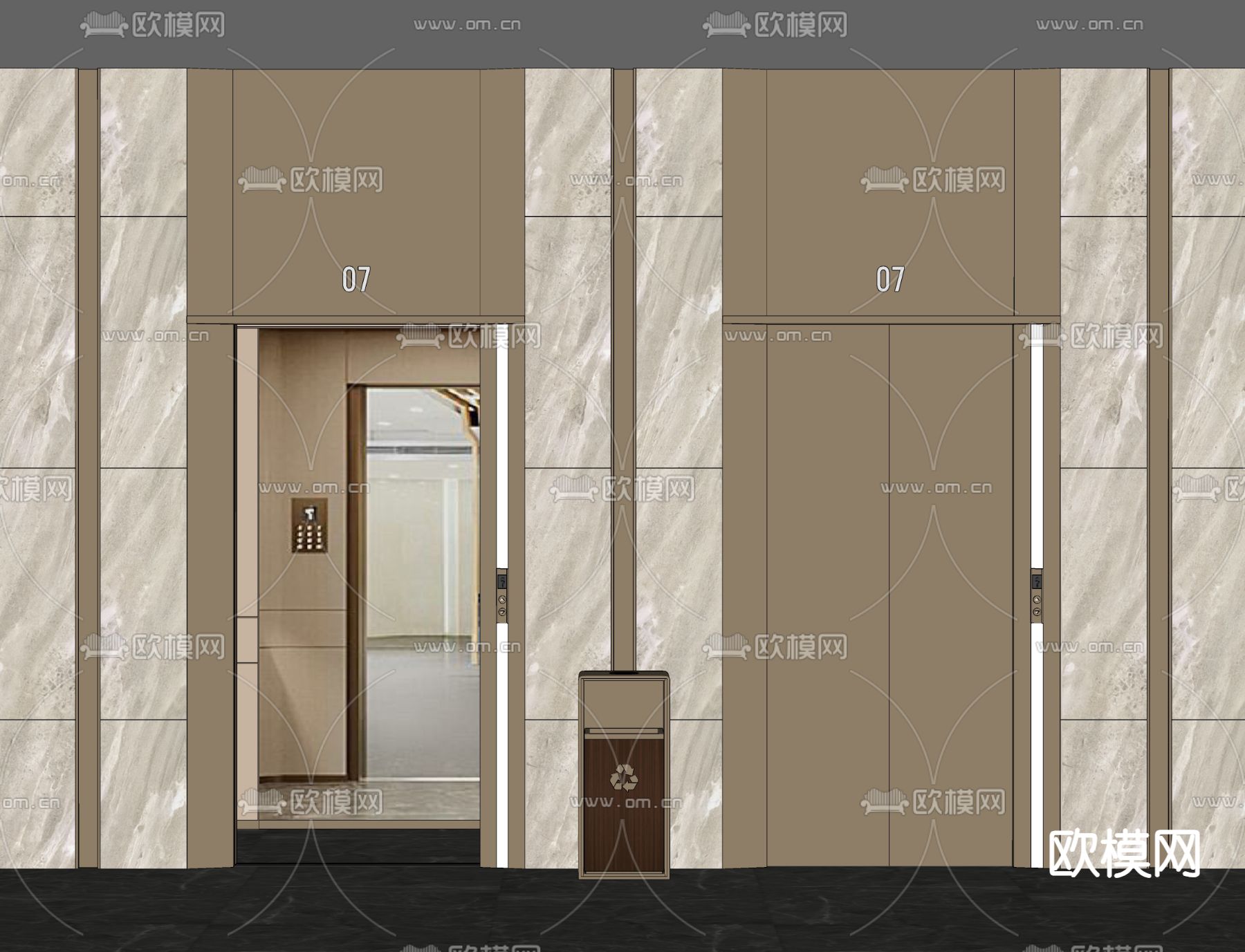 现代电梯间su模型下载（渲染图2）