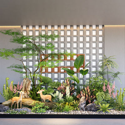  室内景观造景 庭院小品 植物堆su模型 