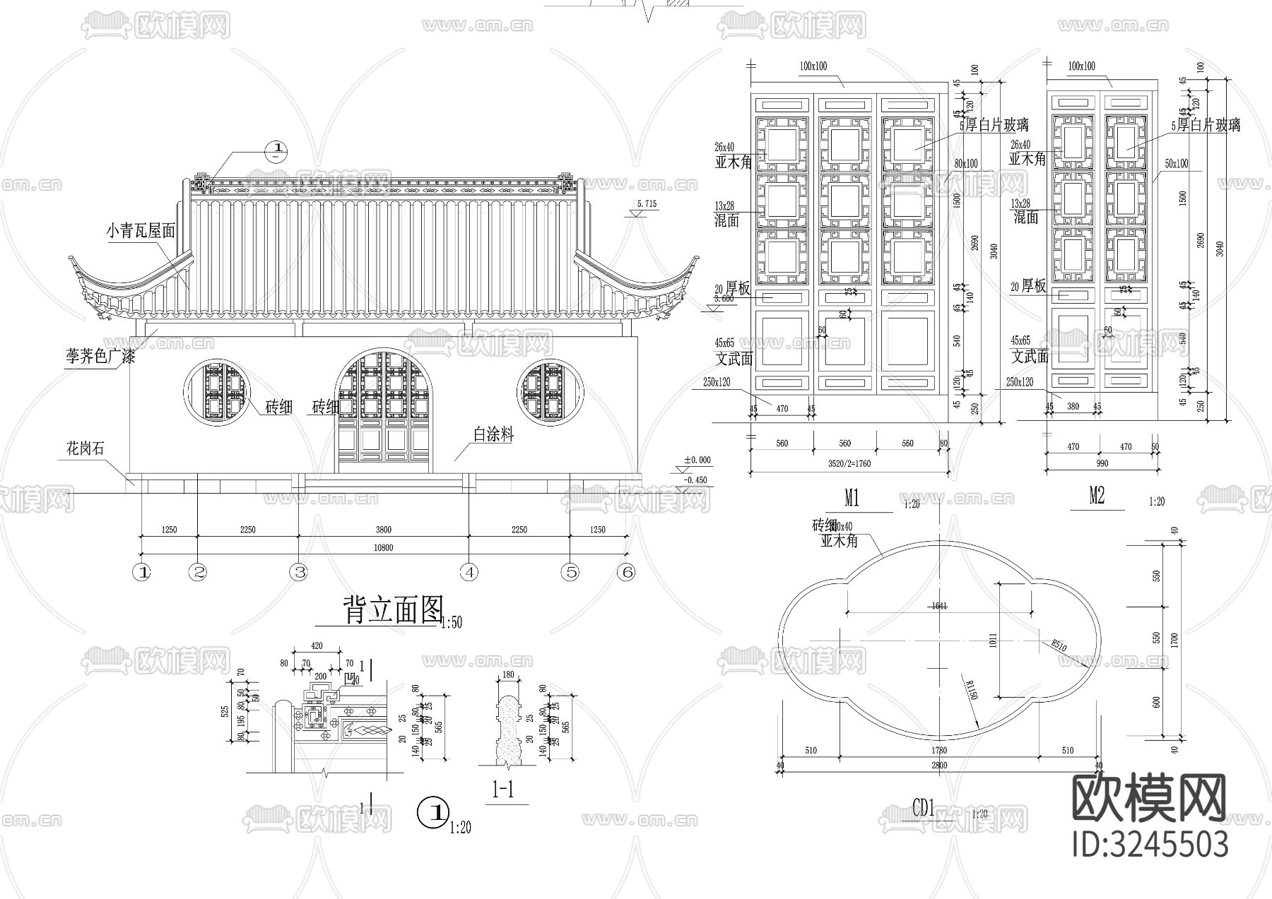 仿古建筑之镜心卢cad大样图下载（渲染图1）