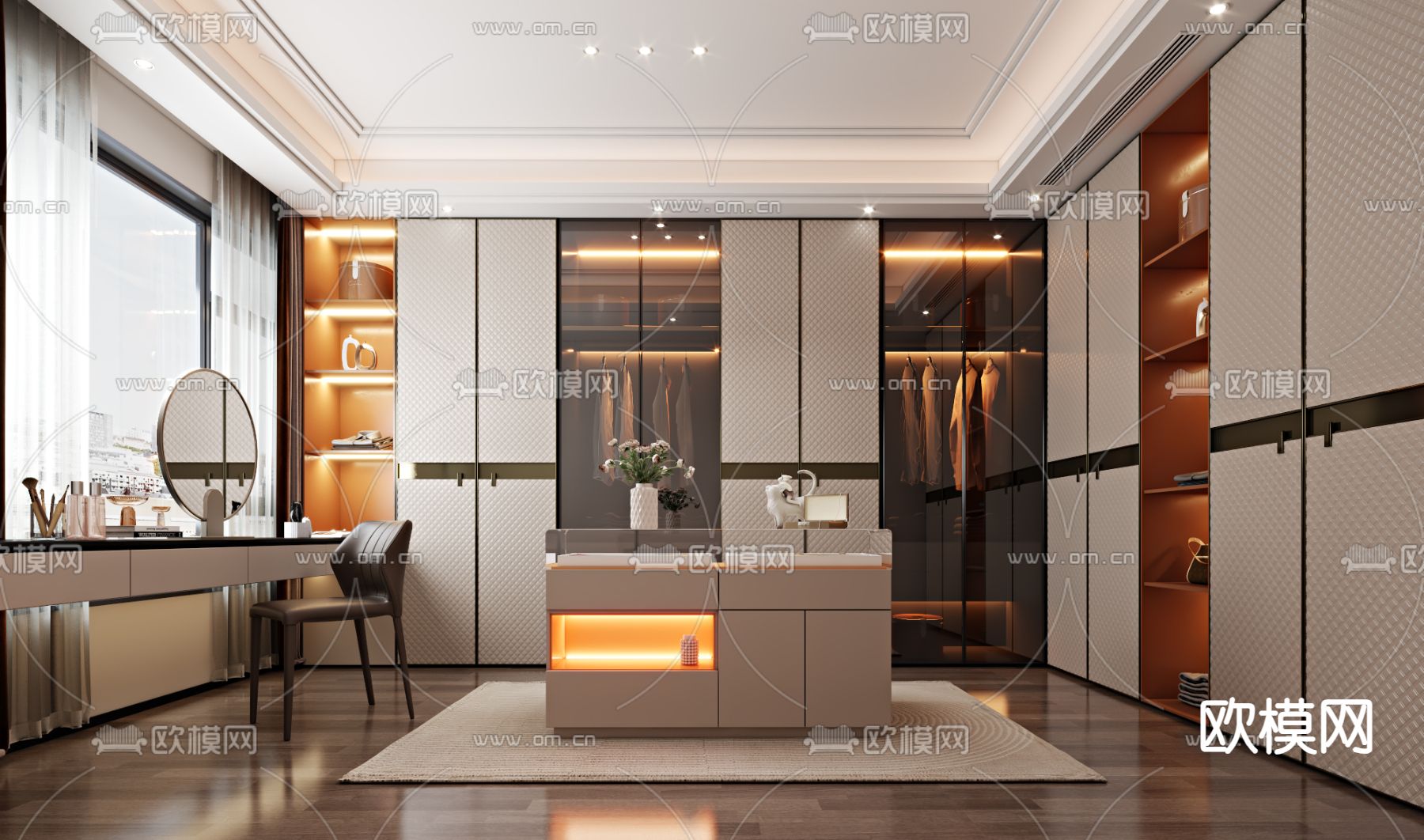 轻奢风衣帽间3d模型下载